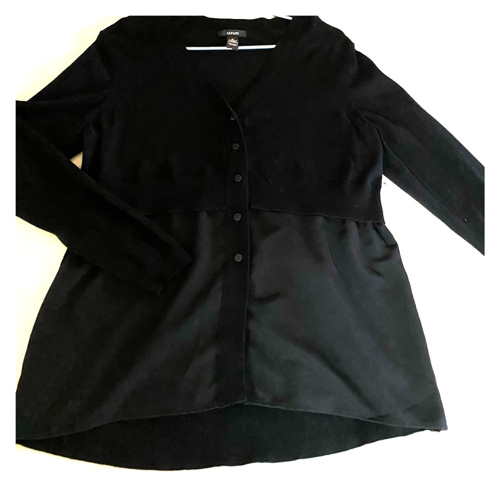 Alfani long sleep button up sweater with sheer